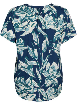 Bluse mit kurzen Ärmeln und V-Ausschnitt , Navy B.Big FlowerAOP, Packshot image number 1