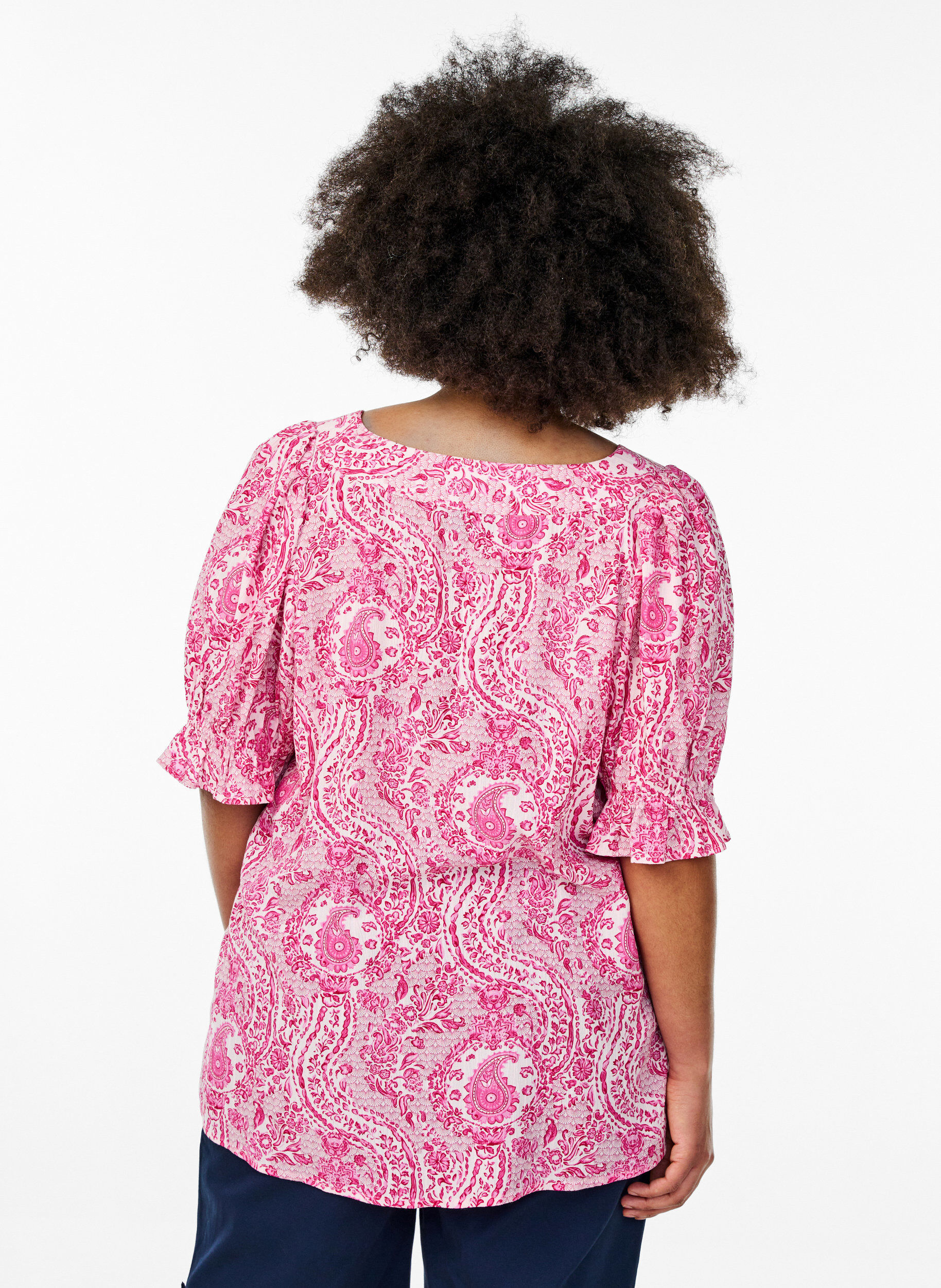 ZizziViskose-Bluse mit Paisley-Print und eckigem Ausschnitt, Pink, Model image number 2