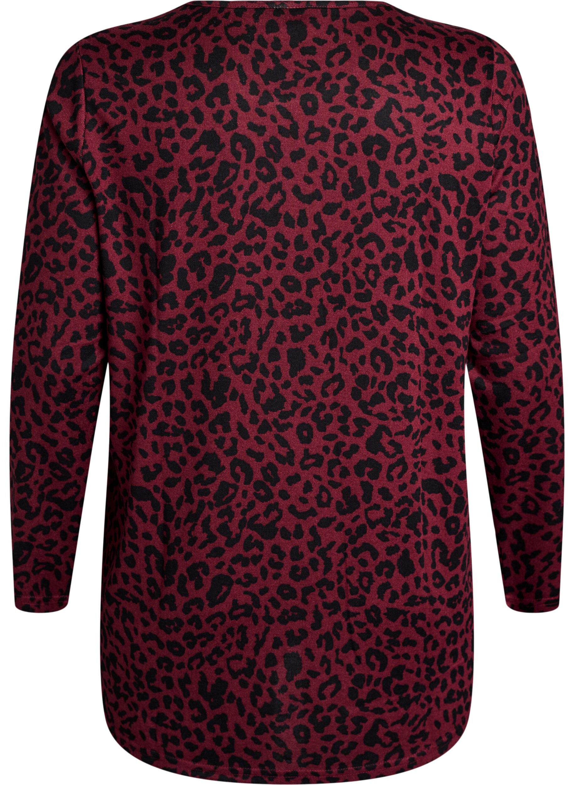 ZizziBluse mit Leopardenmuster und langen &Auml;rmeln, Dunkles Bordeaux, Packshot image number 1
