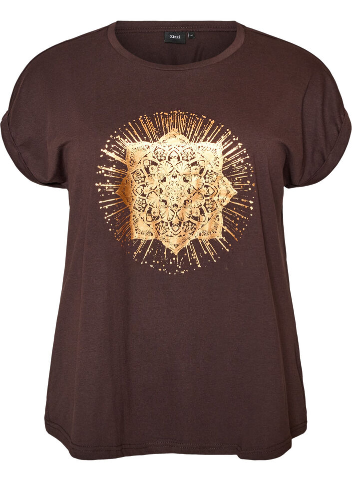 T-Shirt mit dekorativem Frontprint, Braun, Packshot image number 0