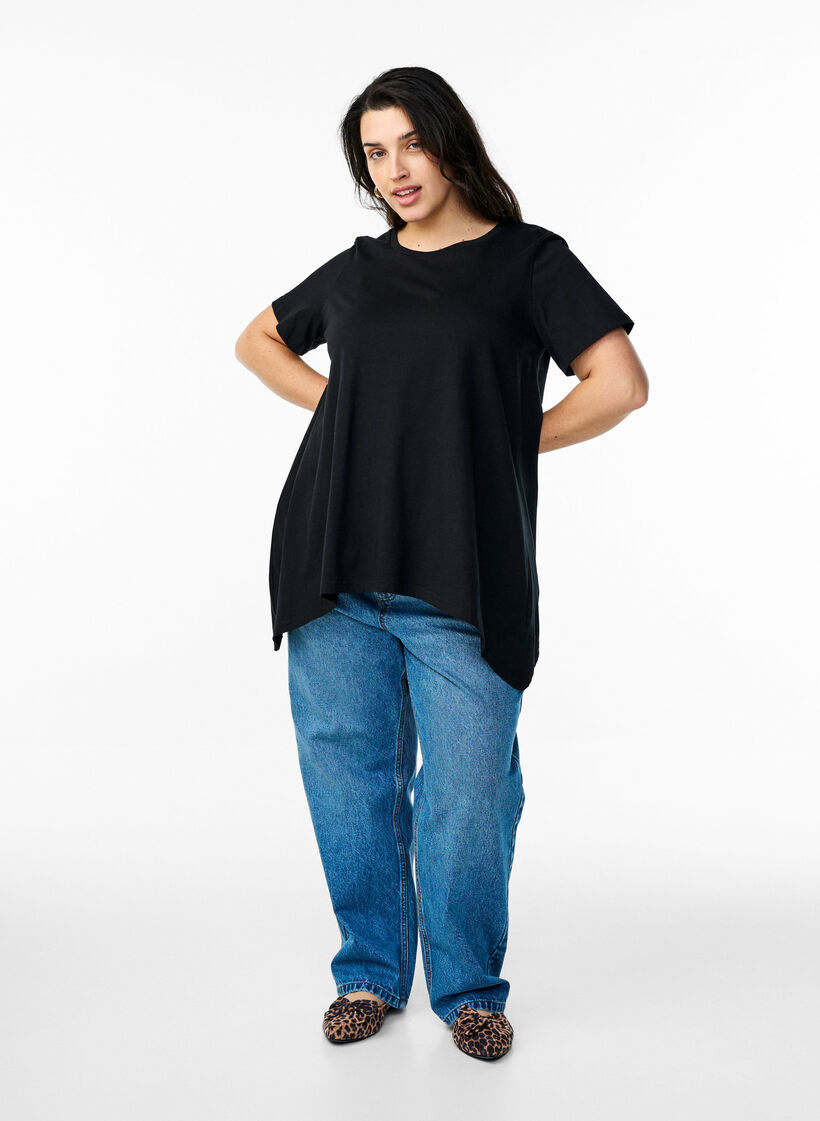 T-Shirt mit Rundhalsausschnitt und A-Linie, Schwarz, Model image number 1