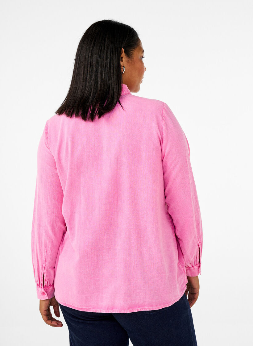 Einfarbige Jeansbluse, Pink Power, Model image number 1