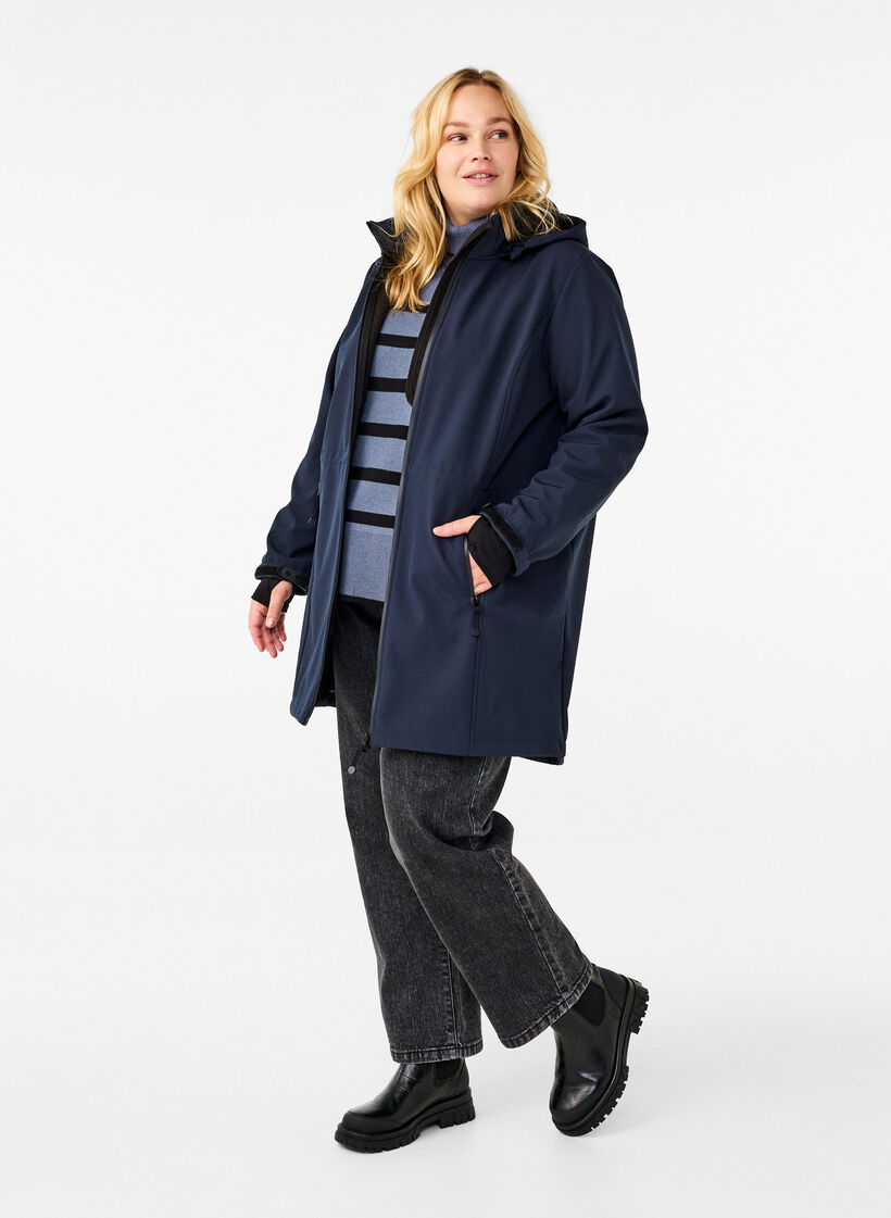 Softshelljacke mit abnehmbarer Kapuze, Blau, Model image number 1
