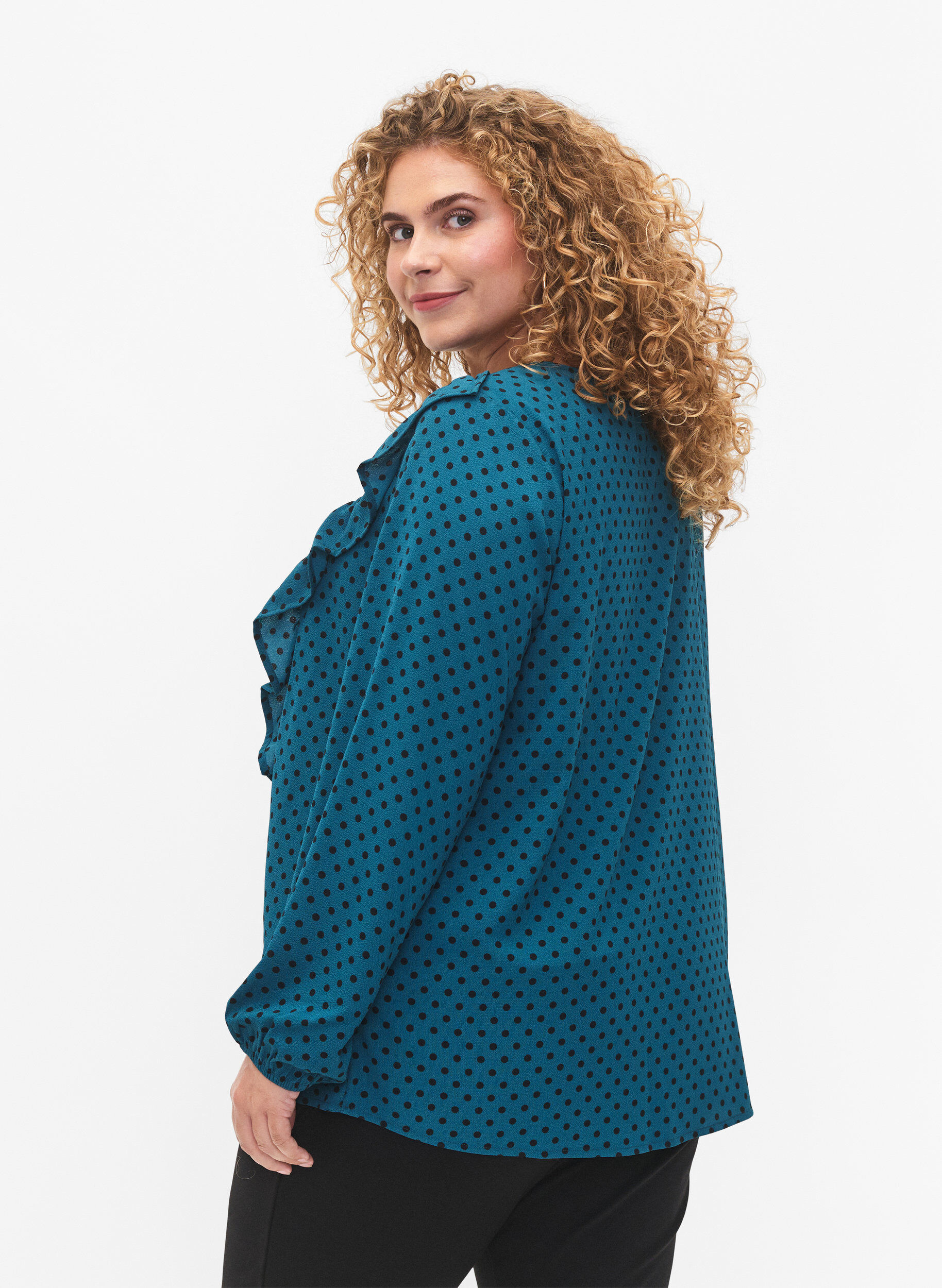 ZizziLang&auml;rmelige Bluse mit R&uuml;schen, Shaded Spruce Dot, Model image number 1