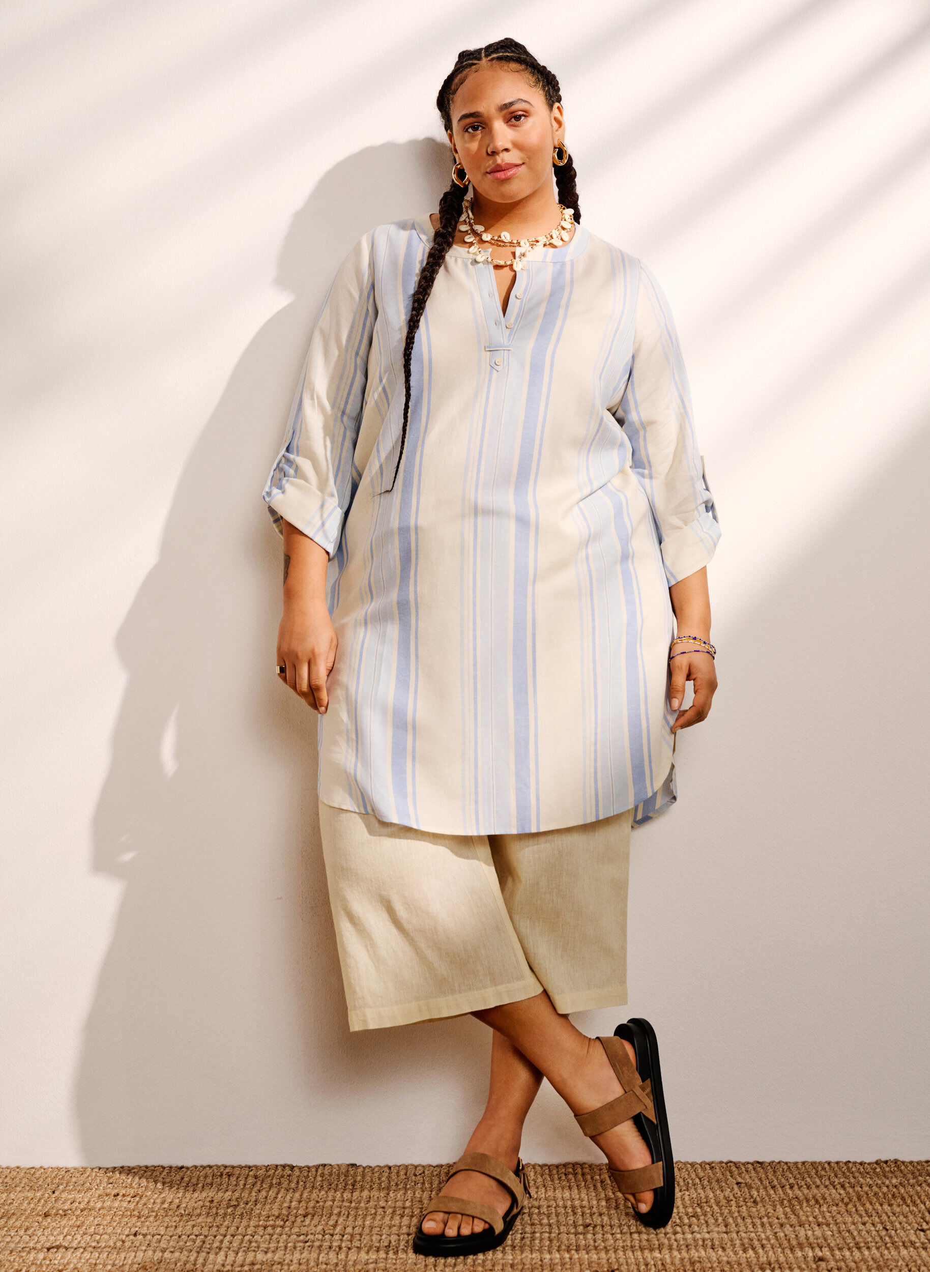 ZizziGestreiftes Kleid mit langen &Auml;rmeln, Birch w. Stripes, Image image number 0