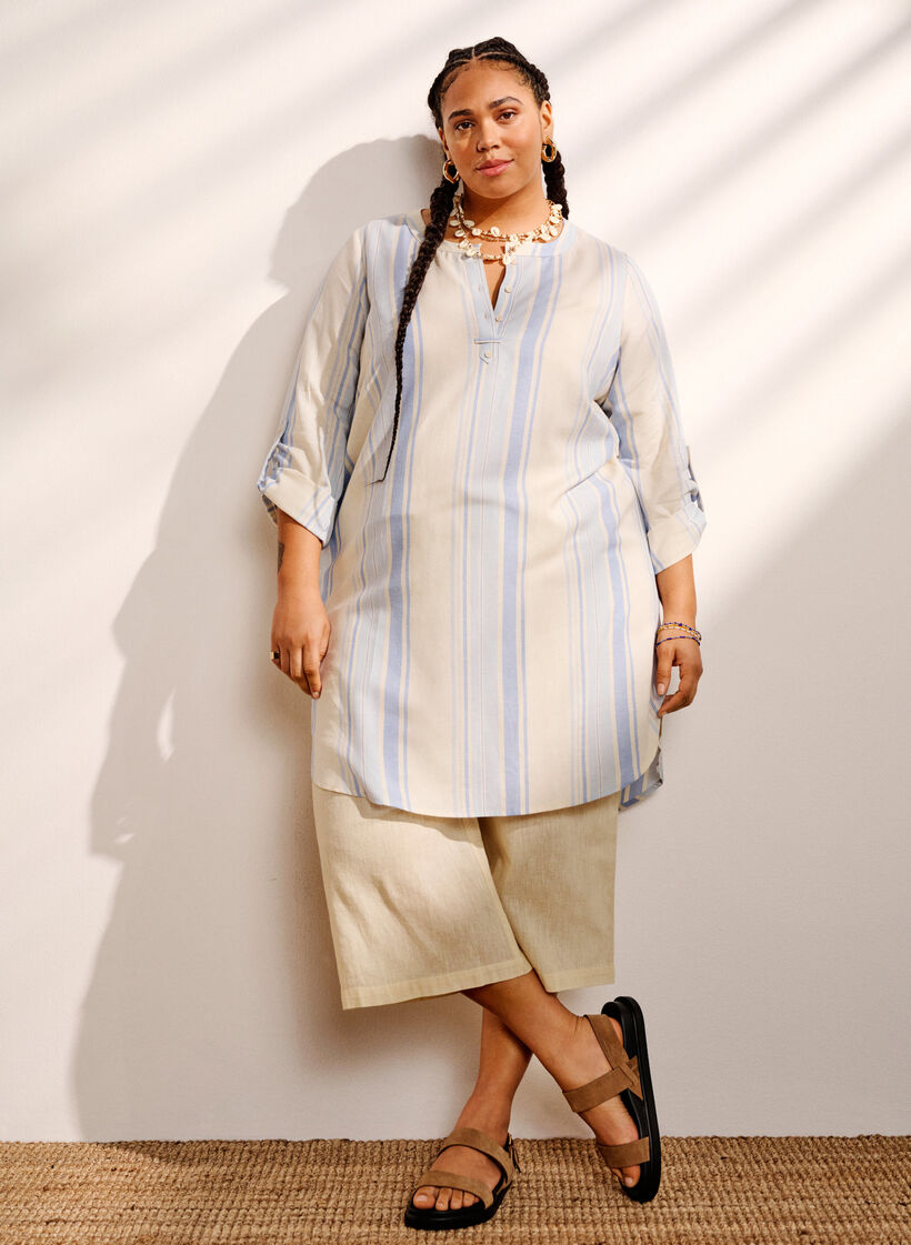 Gestreiftes Kleid mit langen Ärmeln, Birch w. Stripes, Image image number 0