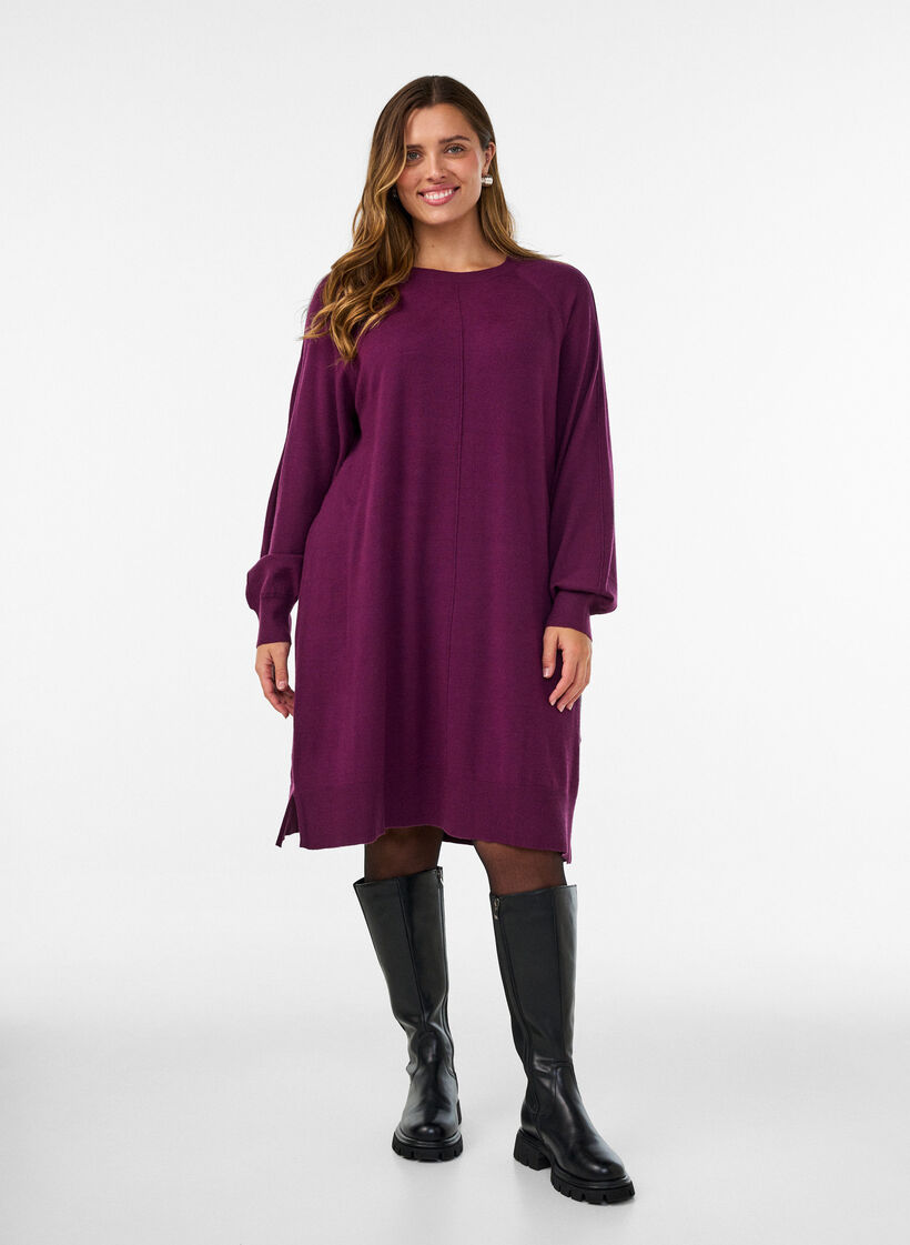 Strickkleid mit Raglan&auml;rmeln und Mittelnaht, Rot, Model image number 1