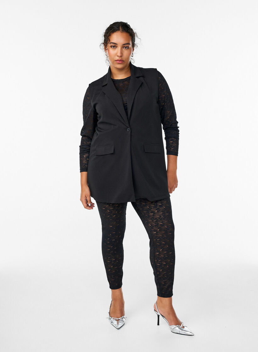 Spitzenleggings mit hoher Taille, Schwarz, Model image number 0