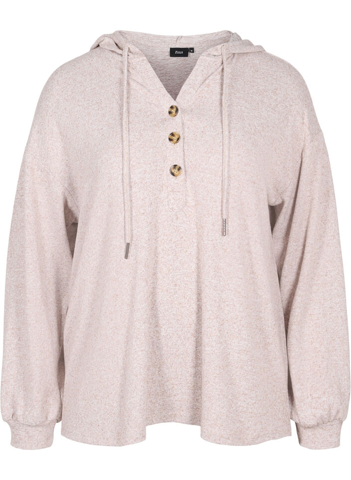 Melierte Bluse mit Kapuze, Natural Mel., Packshot image number 0