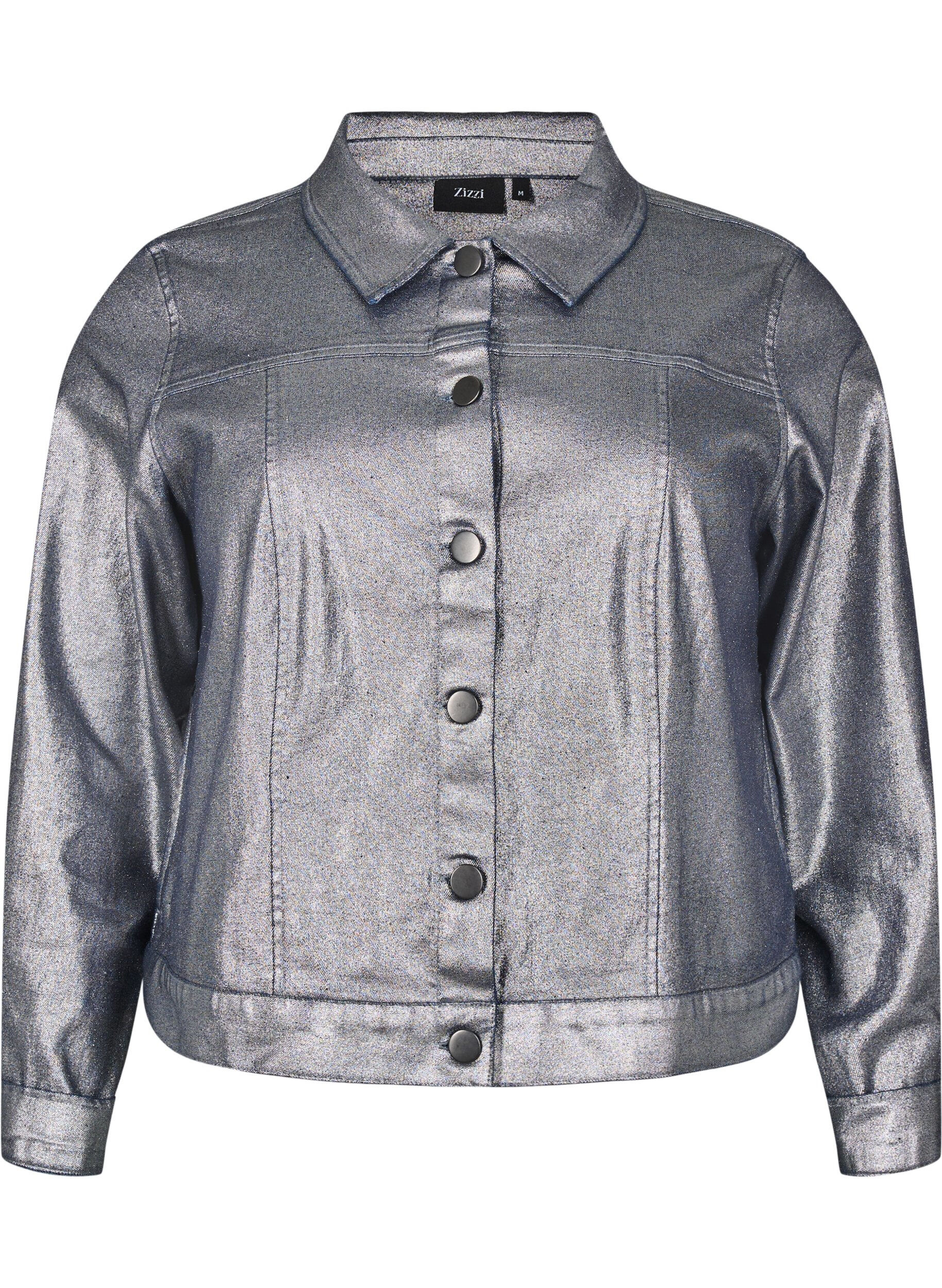 ZizziKurze Jeansjacke in Silberbeschichtung, Gun Silver, Packshot image number 0