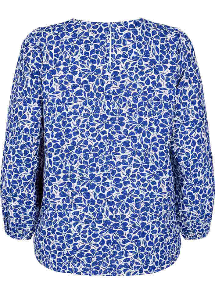 Bluse mit Puffärmeln, White/Blue Ditsy, Packshot image number 1