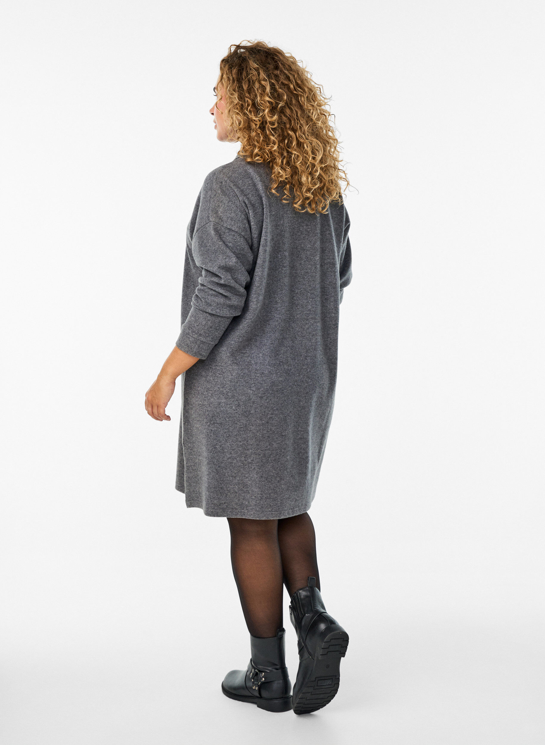 ZizziKnielanges Kleid aus Jersey mit V-Ausschnitt und Kragen, Grau, Model image number 2