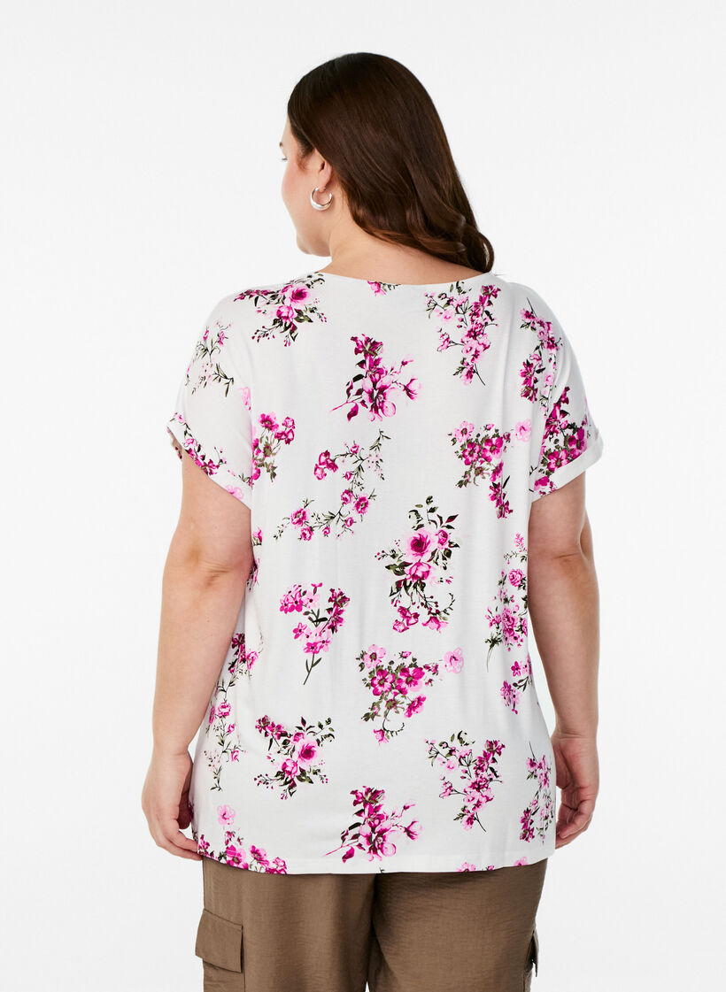 T-Shirt mit floralem Print, B. W. Pink Flower, Model image number 1