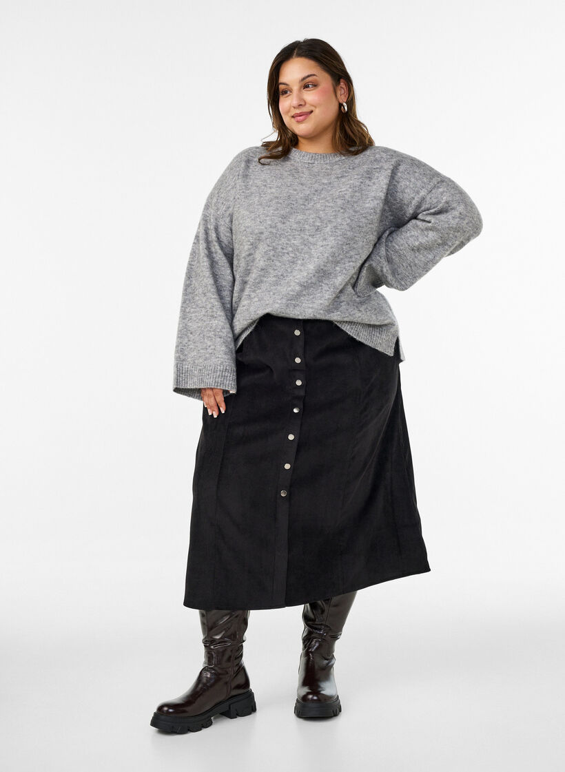 A-Linien-Rock aus Cord mit Kn&ouml;pfen, Schwarz, Model image number 0