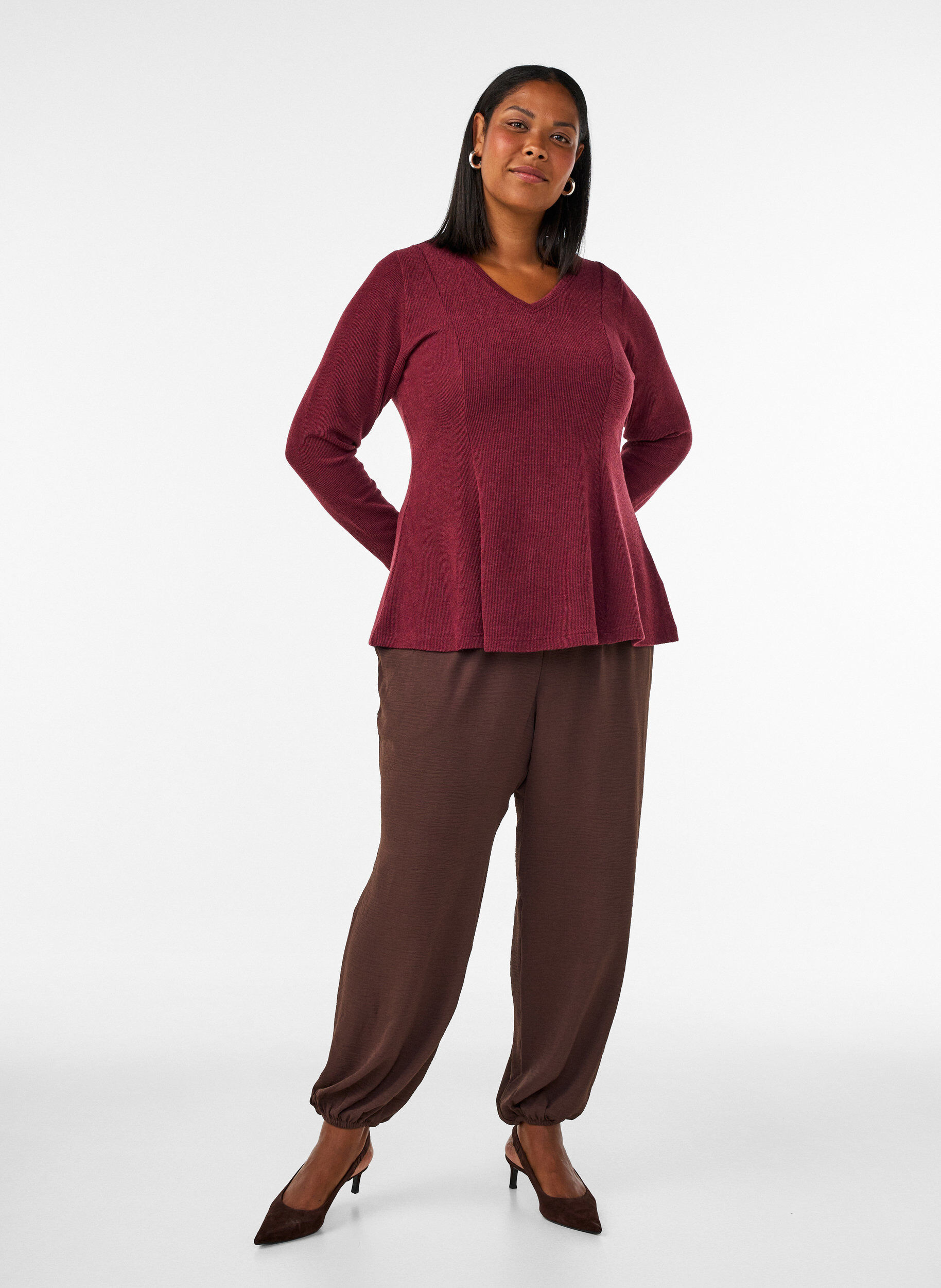 ZizziBluse aus Jersey mit gerippter Struktur und A-Linien-Passform, Rot, Model image number 1