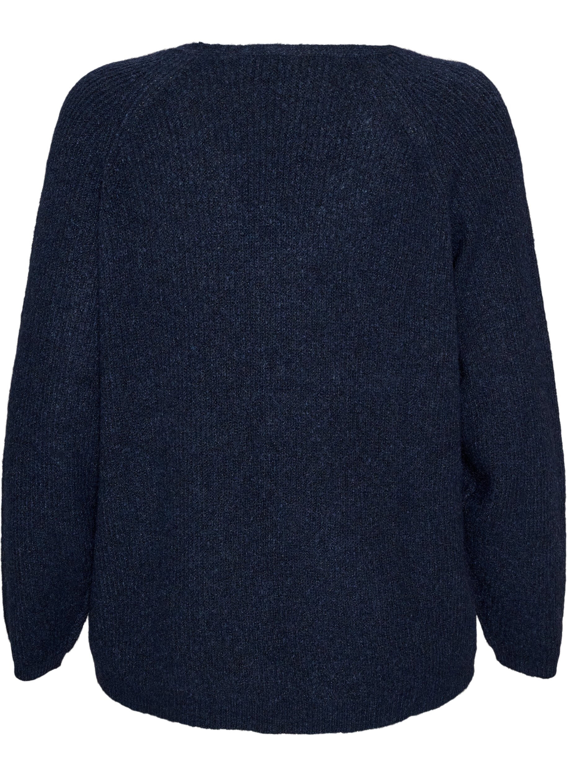 ZizziStrickbluse mit V-Ausschnitt und Raglan&auml;rmeln, Blau, Packshot image number 1
