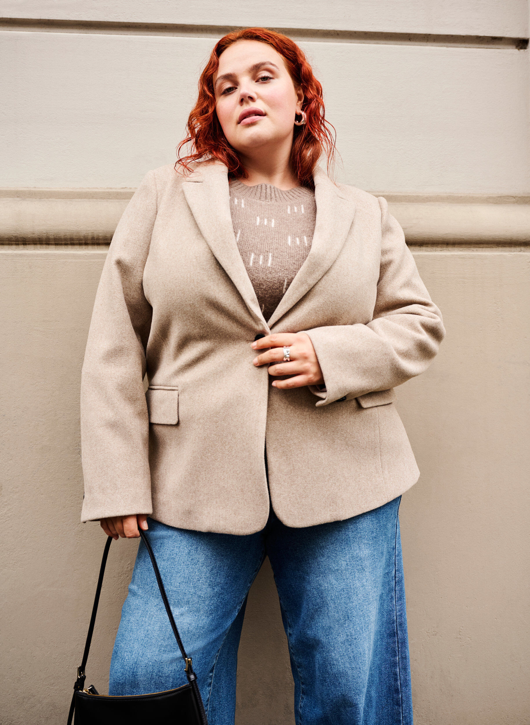 ZizziMelierter Blazer mit Schlitz, Pumice Stone Mel., Image image number 0