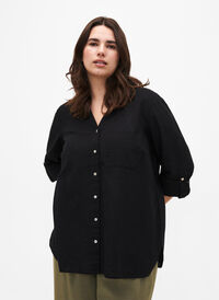 Hemdbluse mit Knopfverschluss aus Baumwoll-Leinen-Gemisch, Black, Model