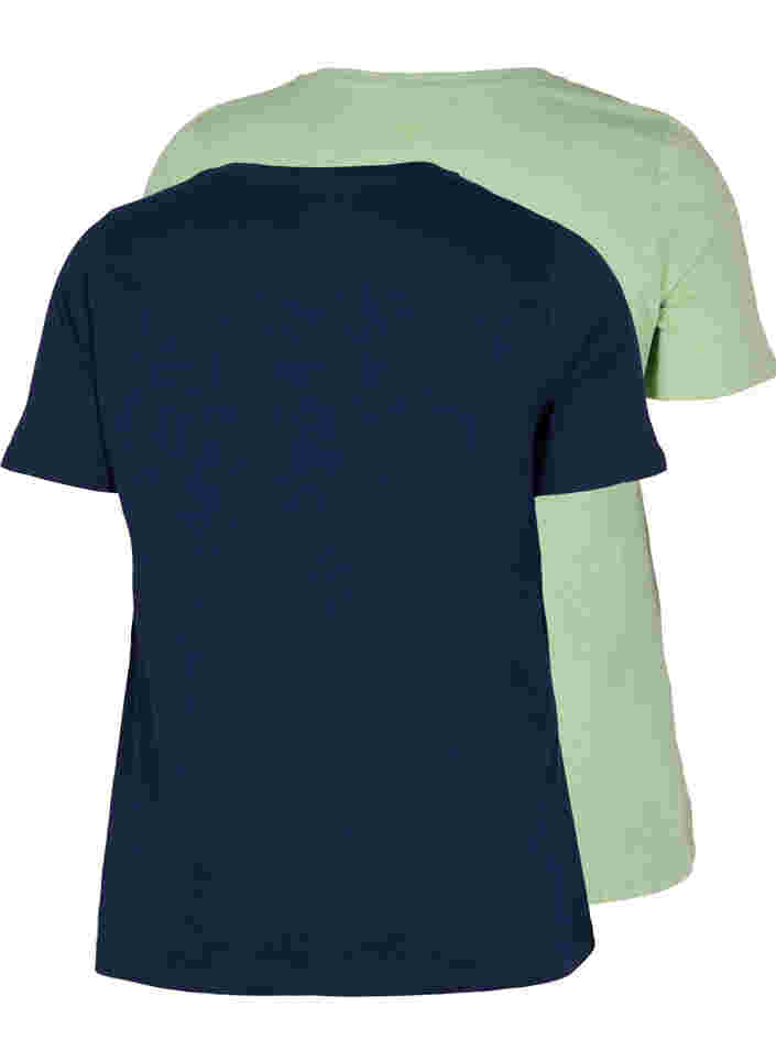 2er Pack kurzarm T-Shirts aus Baumwolle, Navy B/Reseda, Packshot image number 1