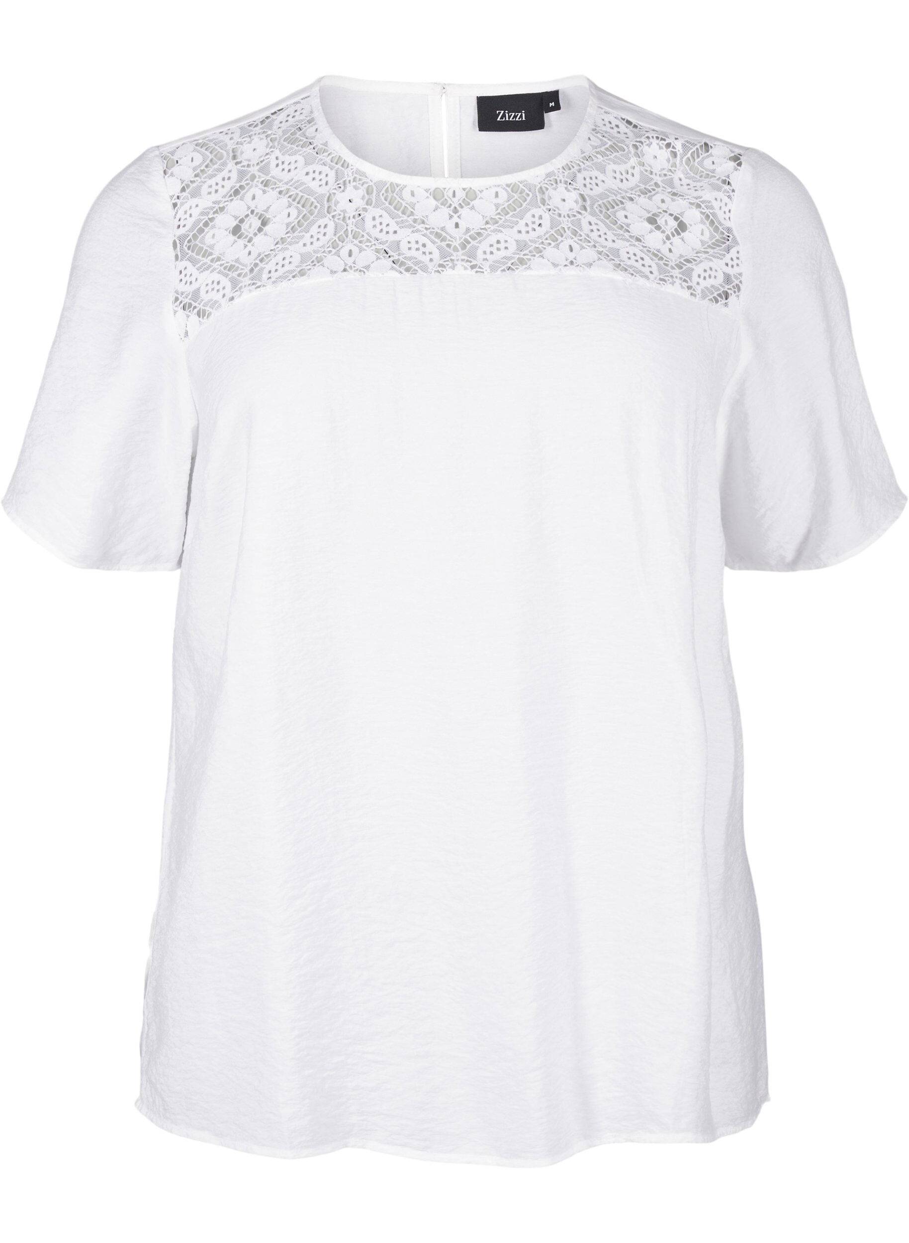 ZizziKurz&auml;rmelige Viskosebluse mit Spitzendetail, Bright White, Packshot image number 0