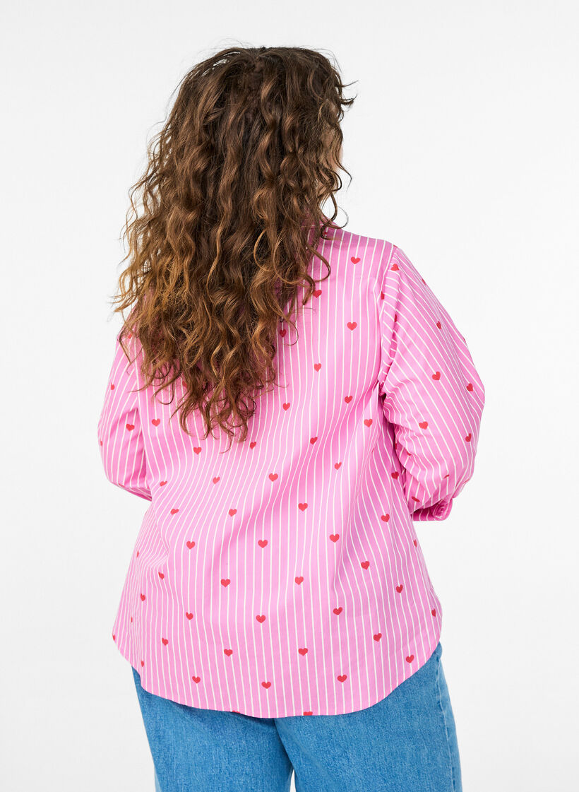Hemdbluse mit Streifen und Herzen, Pink, Model image number 2
