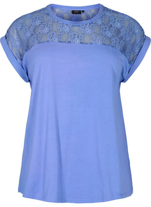 Baumwoll-T-Shirt mit Spitze und kurzen Ärmeln, Persian Jewel, Packshot image number 0