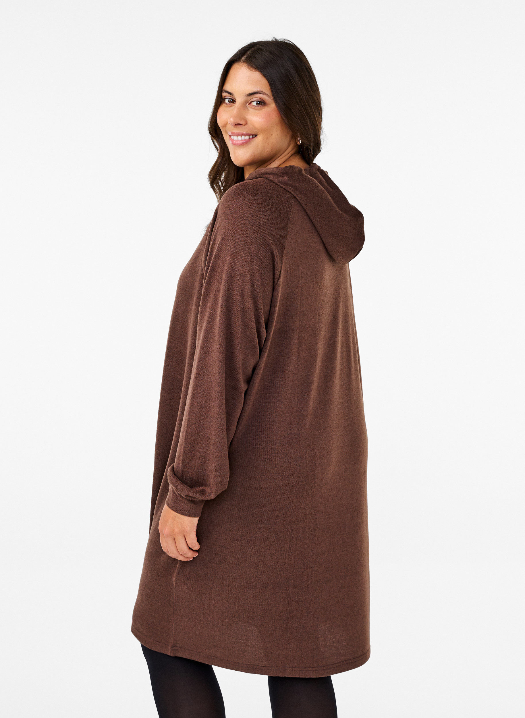 ZizziLangarm-Sweatkleid mit Kapuze, Chocolate M. M&eacute;l., Model image number 1