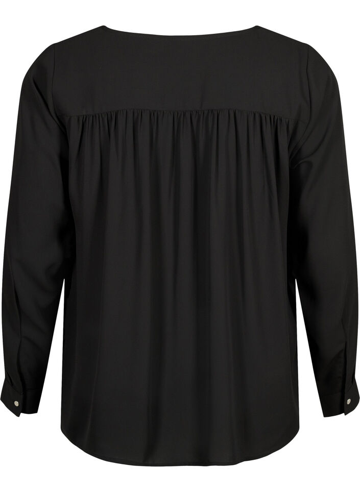  Langärmelige Bluse mit Falten am Rücken, Black, Packshot image number 1