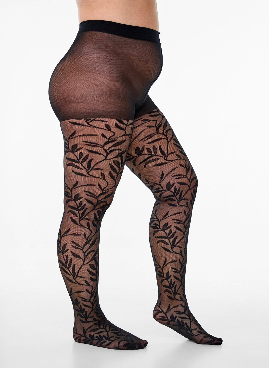Zizzi25 Denier Strumpfhose mit Bl&auml;ttermotiv, Black, Packshot image number 0