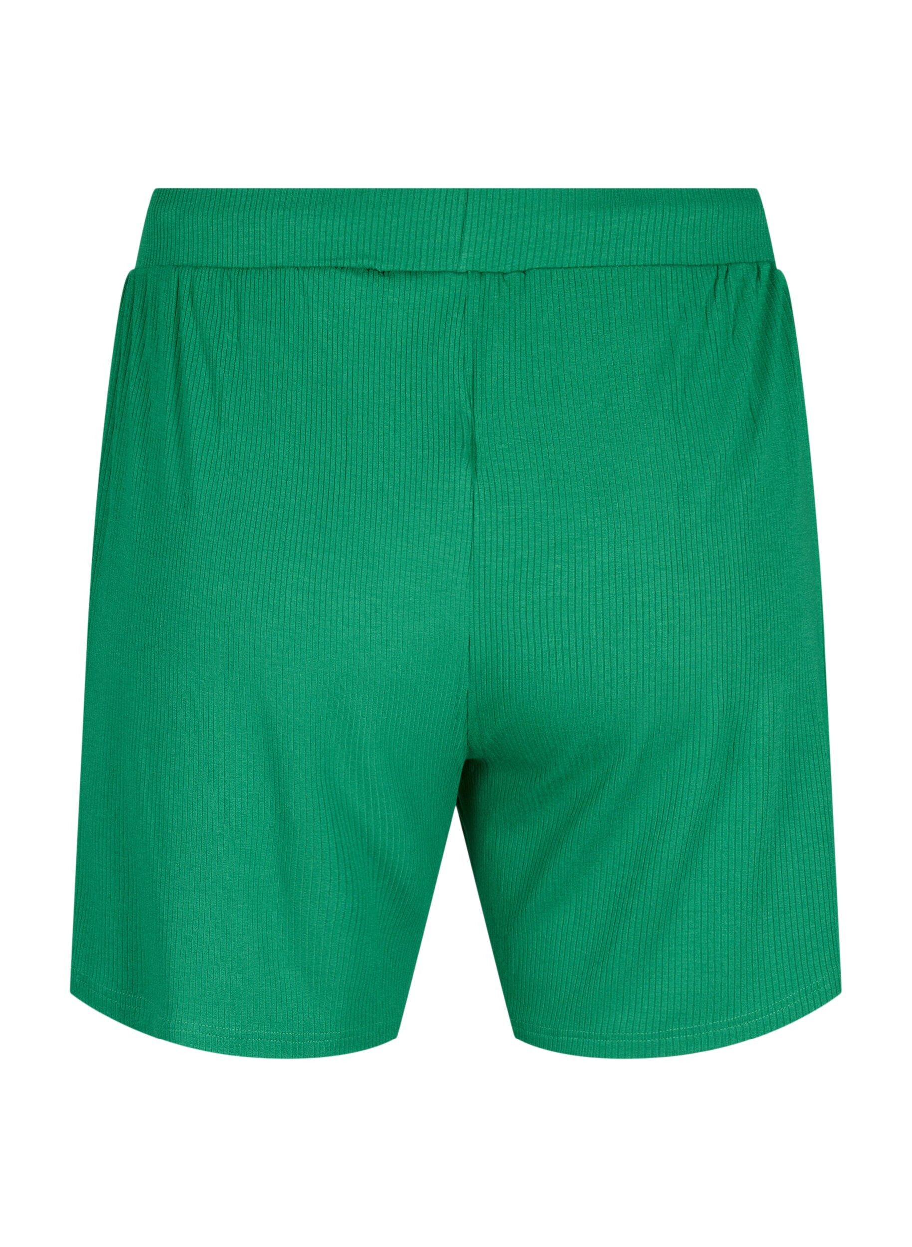 ZizziLockere Shorts aus Viskose mit Ripp, Jolly Green, Packshot image number 1