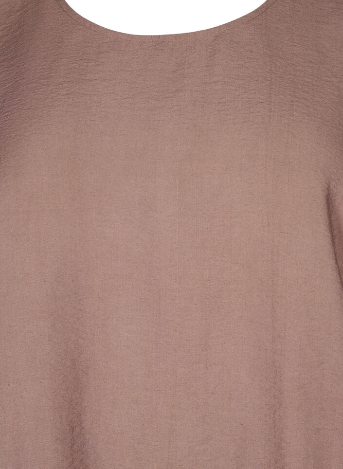 Bluse mit kurzen Ärmeln und elastischem Saum, Braun, Packshot image number 2