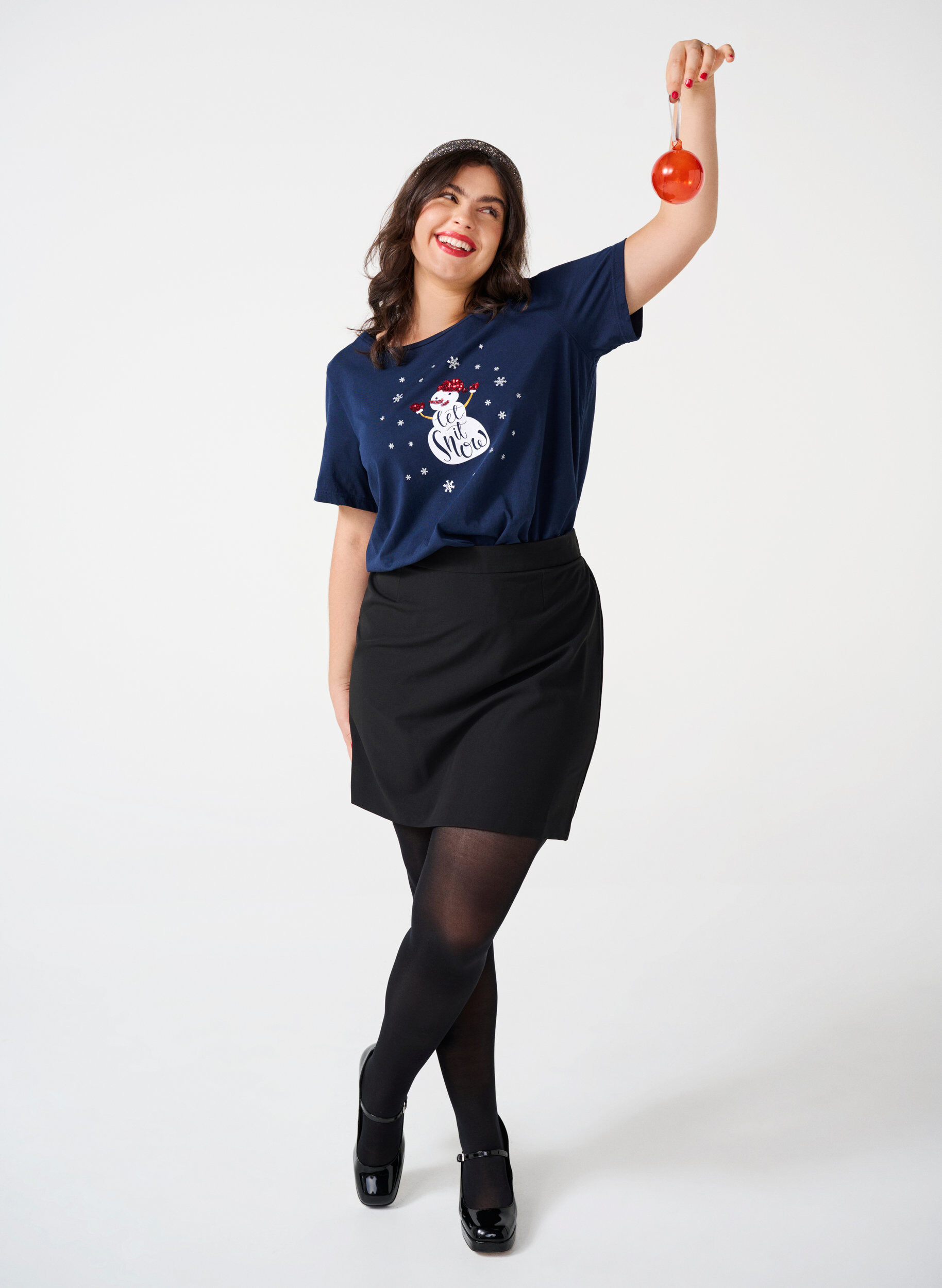 ZizziWeihnachtliche T-Shirts aus 100% Baumwolle, Navy B. w. LetItSnow, Image image number 0