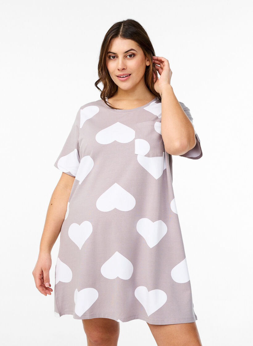 Langes Nachtshirt aus Modal-Mischung mit Herzen, Grau, Model image number 0