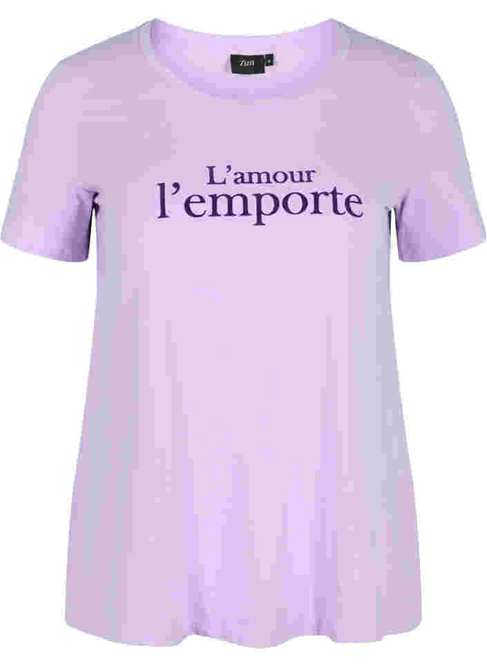 Kurzarm T-Shirt aus Baumwolle mit Aufdruck,  Lavender LAMOUR, Packshot image number 0