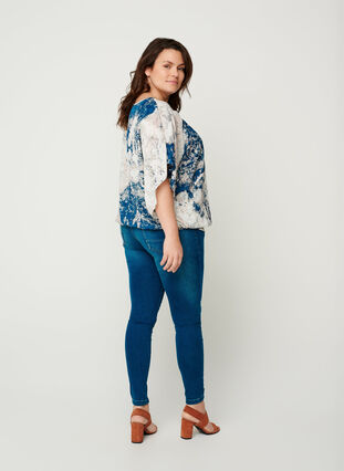 Bluse mit Print und Smock, Twilight Blue AOP, Model image number 1