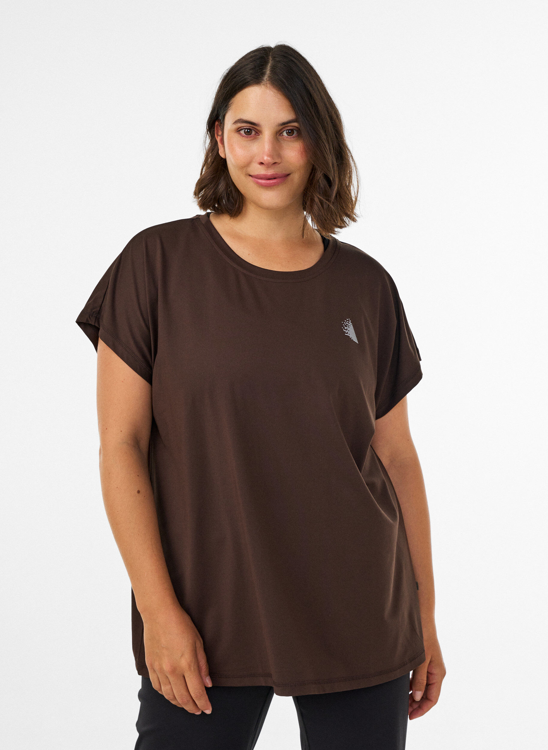 Einfarbiges Trainings-T-Shirt, Braun, Model