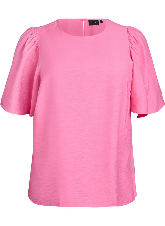 Bluse mit kurzen, weiten Ärmeln, Pink, Packshot image number 0