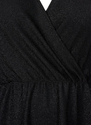 Glitzerkleid mit Wickeloptik und langen Ärmeln, Black Black, Packshot image number 2