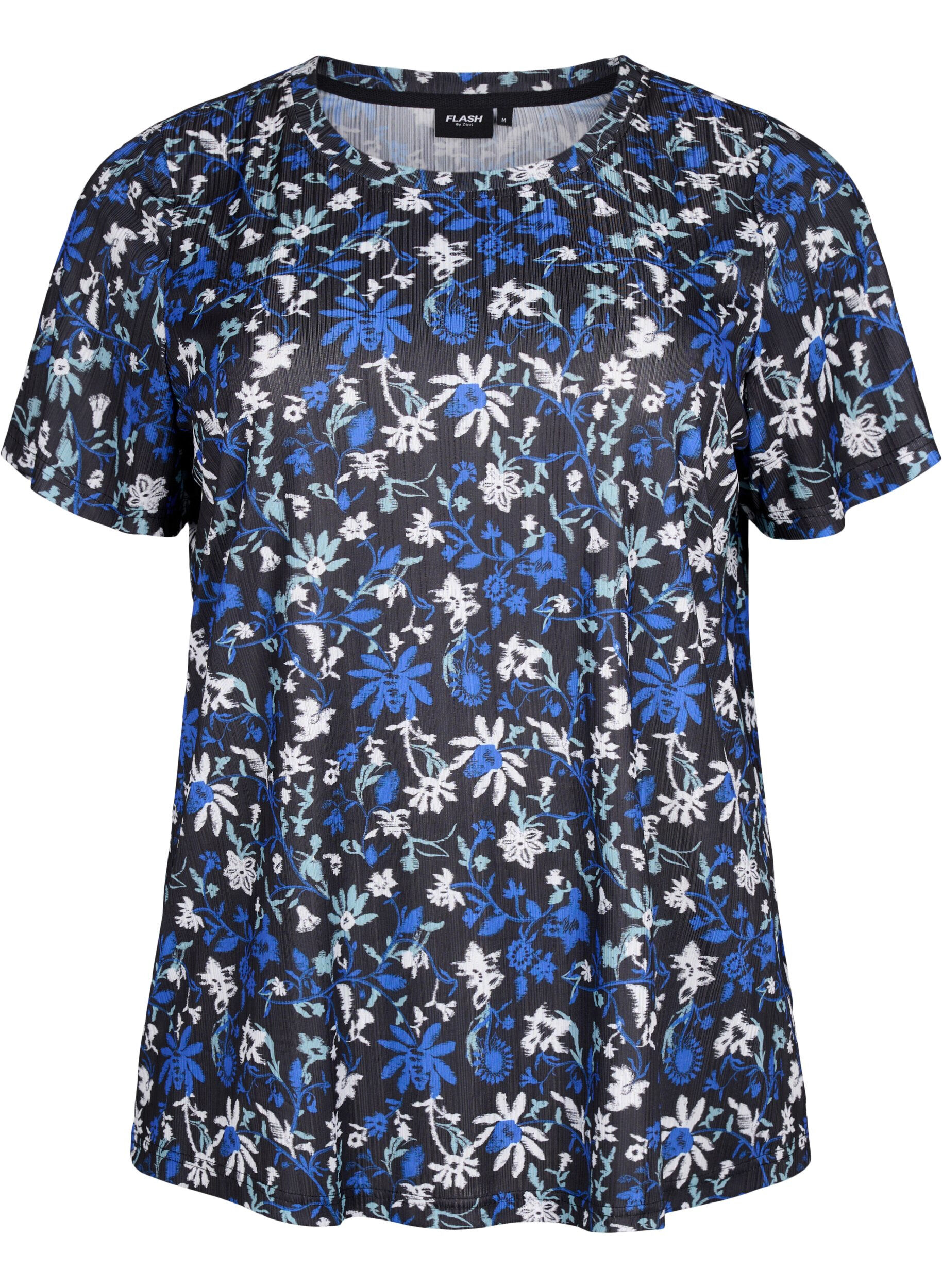 ZizziFLASH &ndash; T-Shirt mit Blumendruck, Black Blue Green AOP, Packshot image number 0