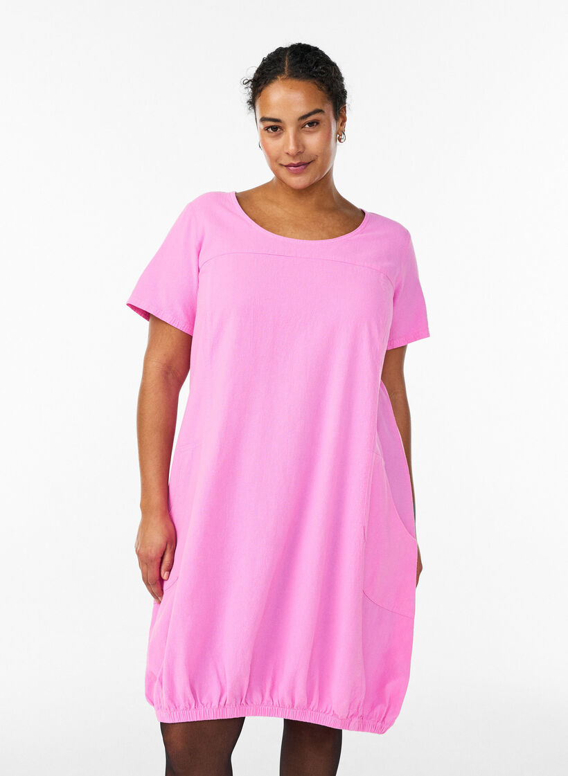 Baumwollkleid mit kurzen &Auml;rmeln, Pink, Model image number 0