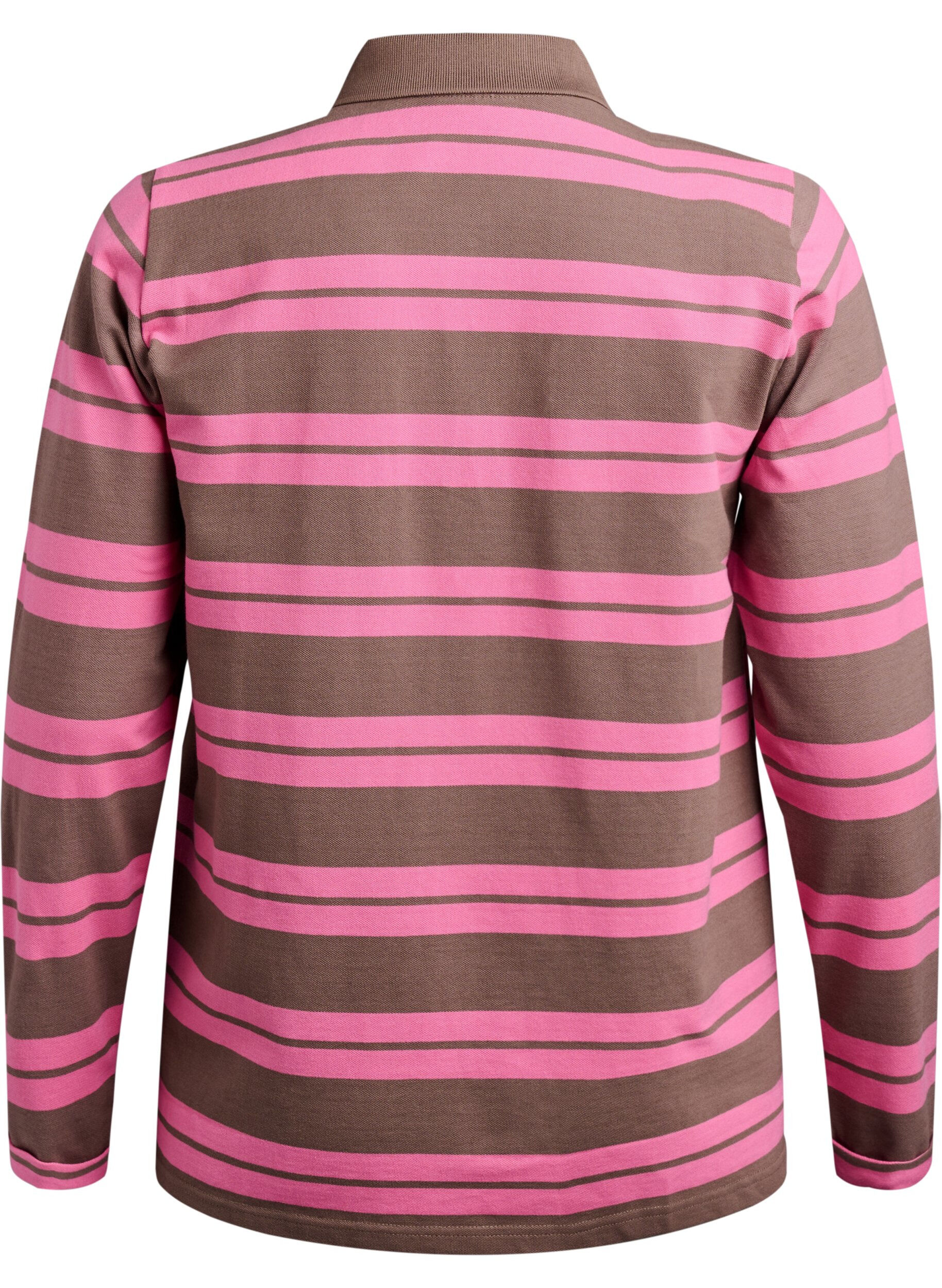 ZizziPoloshirt mit langen &Auml;rmeln und Streifenmuster, Pink, Packshot image number 1