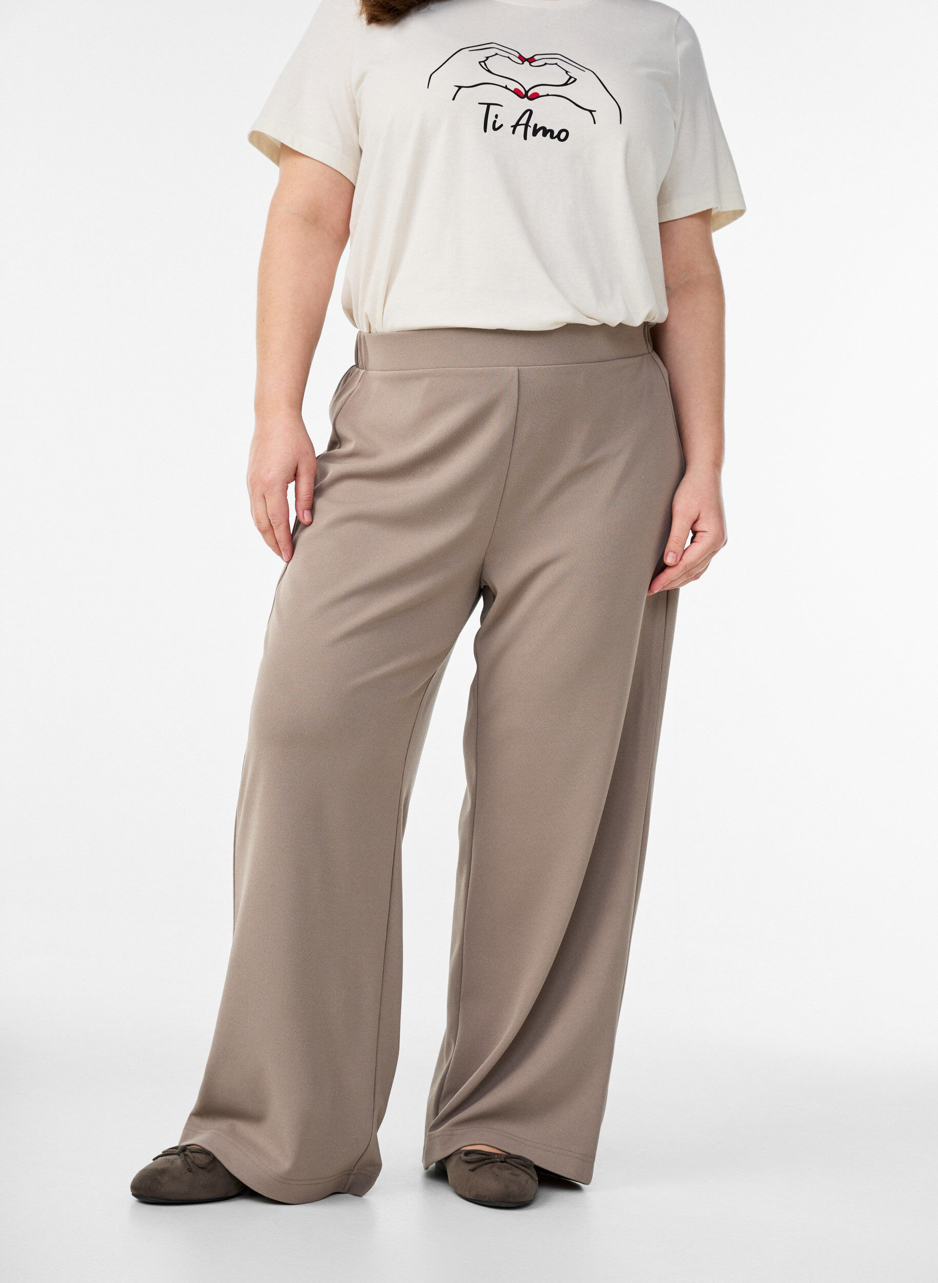ZizziFLASH - Hose mit weitem Bein, Beige, Model image number 2