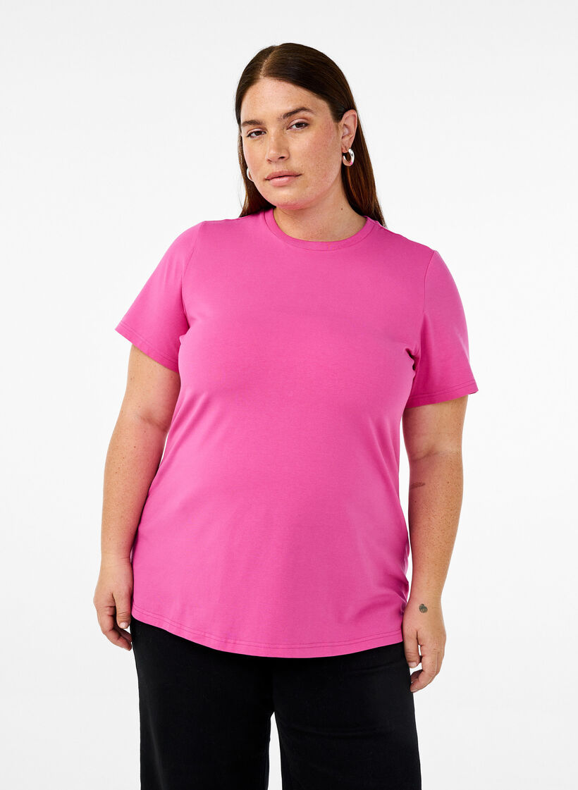T-Shirt aus Bio-Baumwolle mit Rundhalsausschnitt, Raspberry Rose, Model image number 0