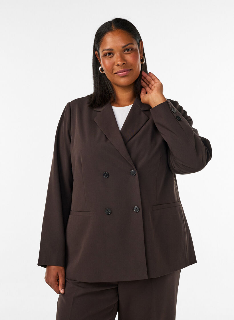 Zweireihiger Blazer mit lockerer Passform, Braun, Model image number 0