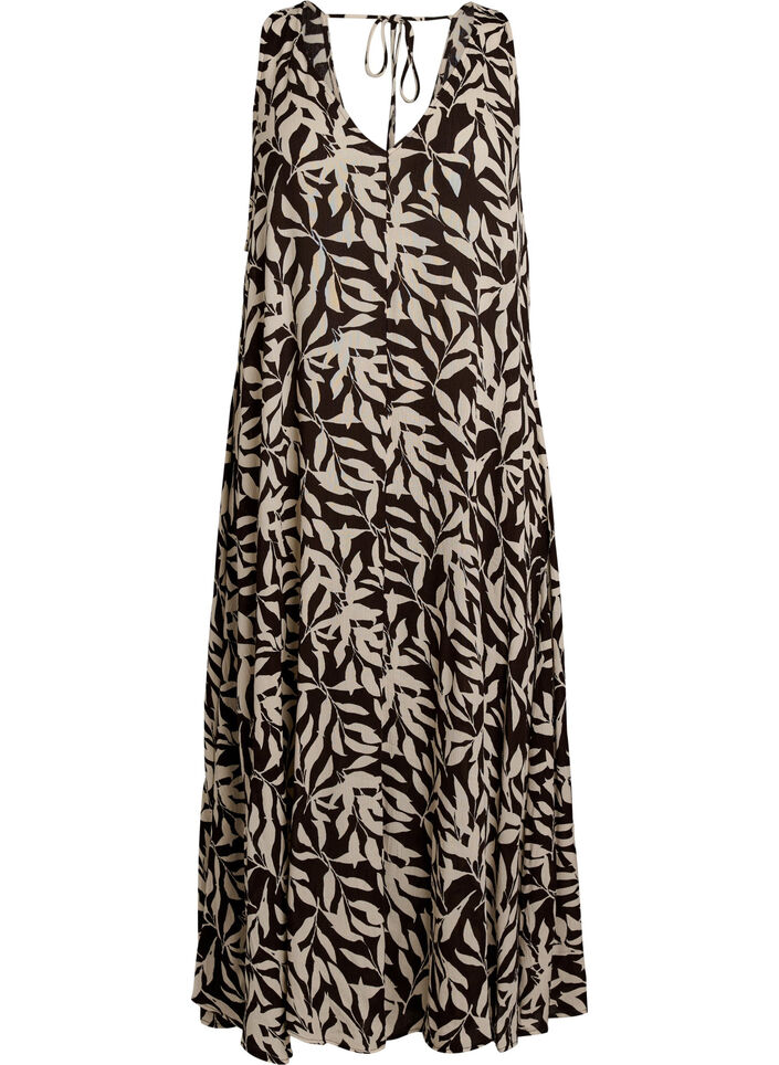 &Auml;rmelloses Maxikleid in A-Linie mit V-Ausschnitt, Braun, Packshot image number 0
