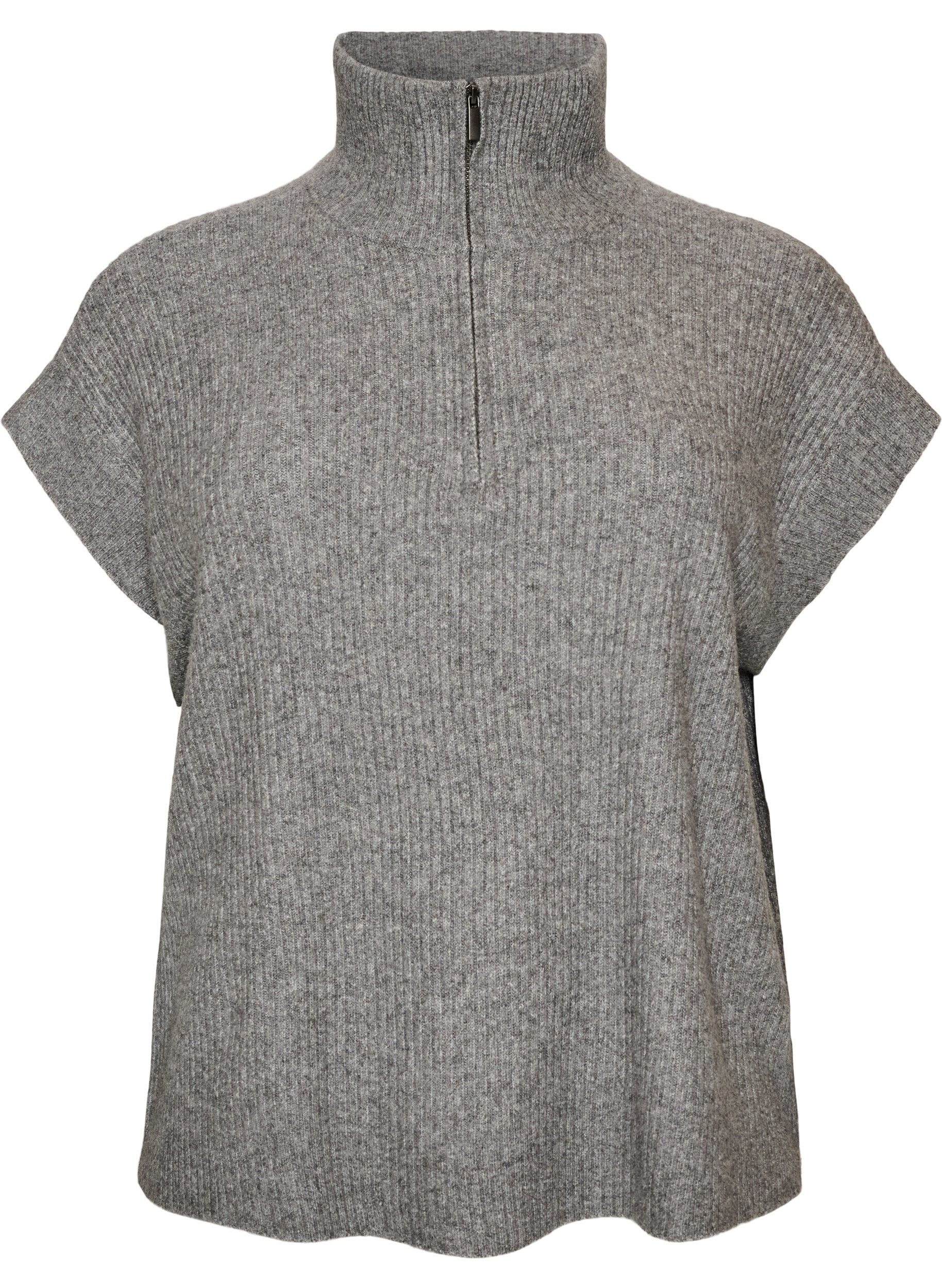 ZizziStrickweste mit hohem Kragen und kurzem Rei&szlig;verschluss, Grau, Packshot image number 0