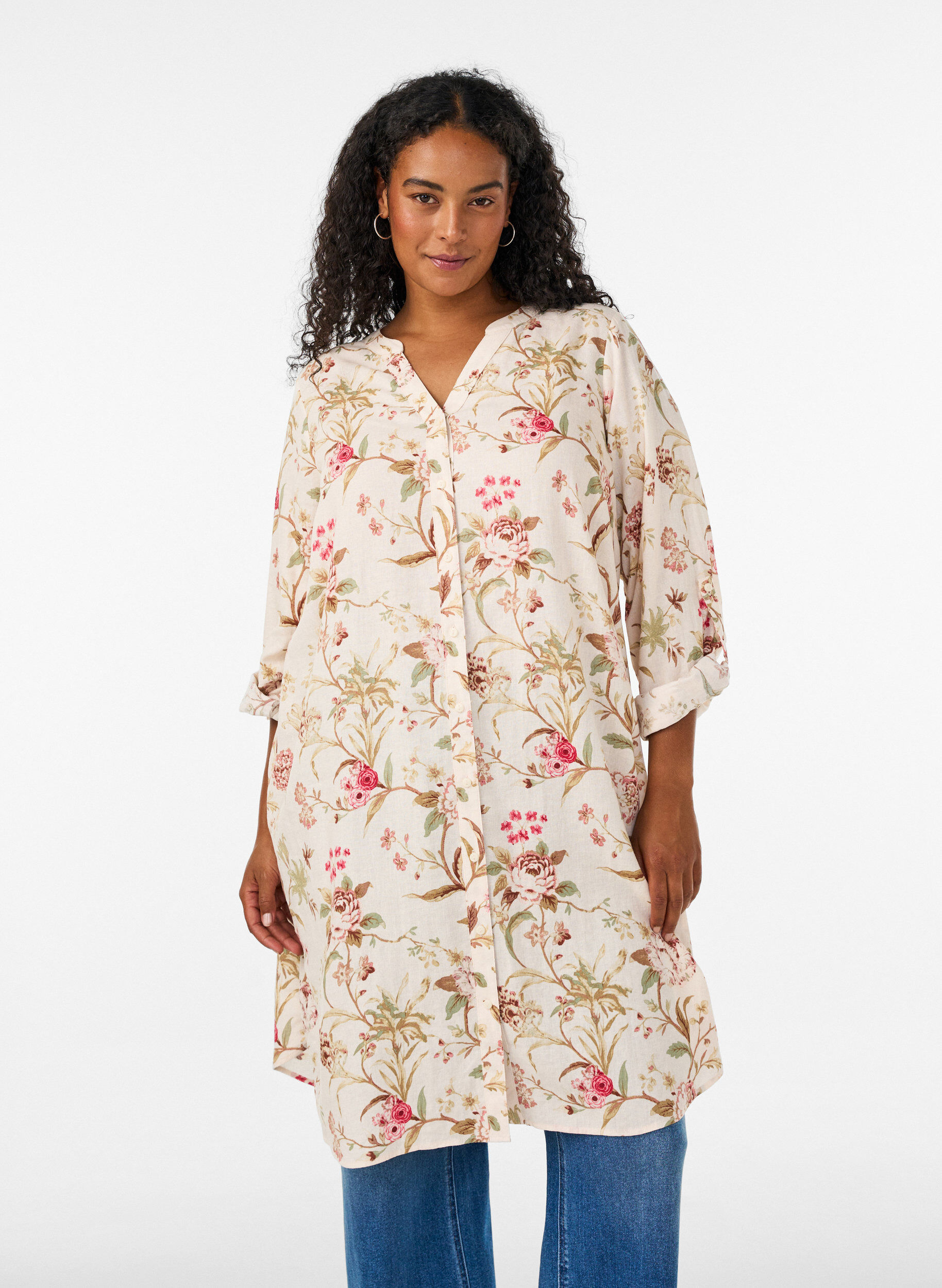 ZizziLange Bluse aus Leinen und Viskose, Vanille, Model image number 0