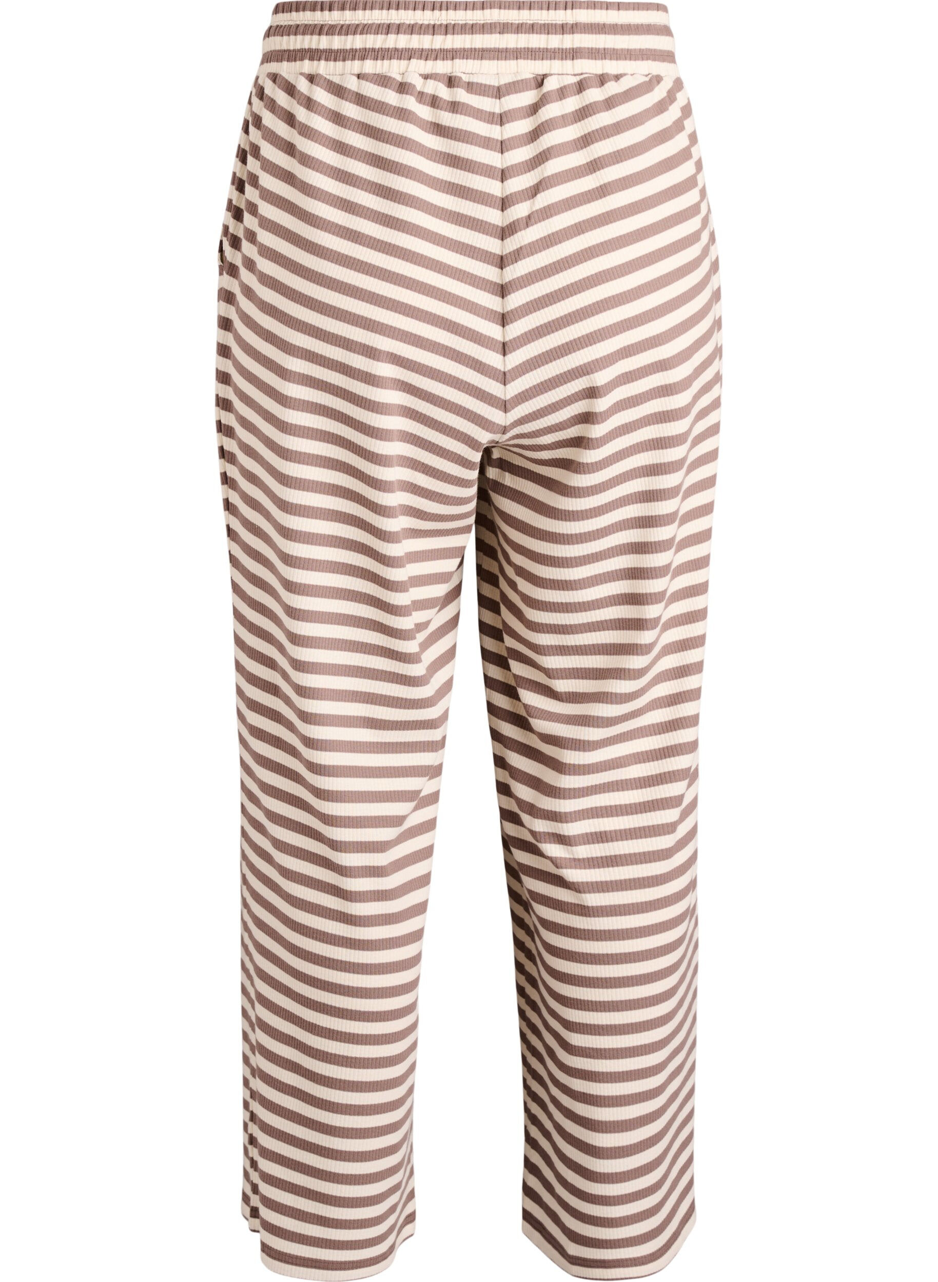 ZizziGestreifte Schlafanzughose mit hoher Taille und weiten Beinen, Beige, Packshot image number 1