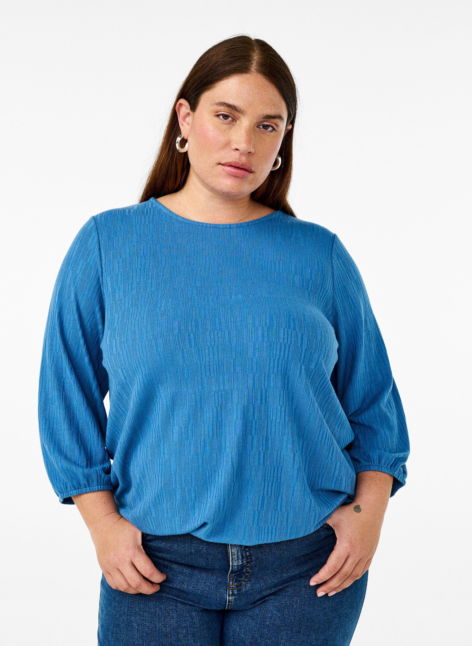 ZizziBluse mit Struktur und 3/4-&Auml;rmeln, Blau, Model image number 0