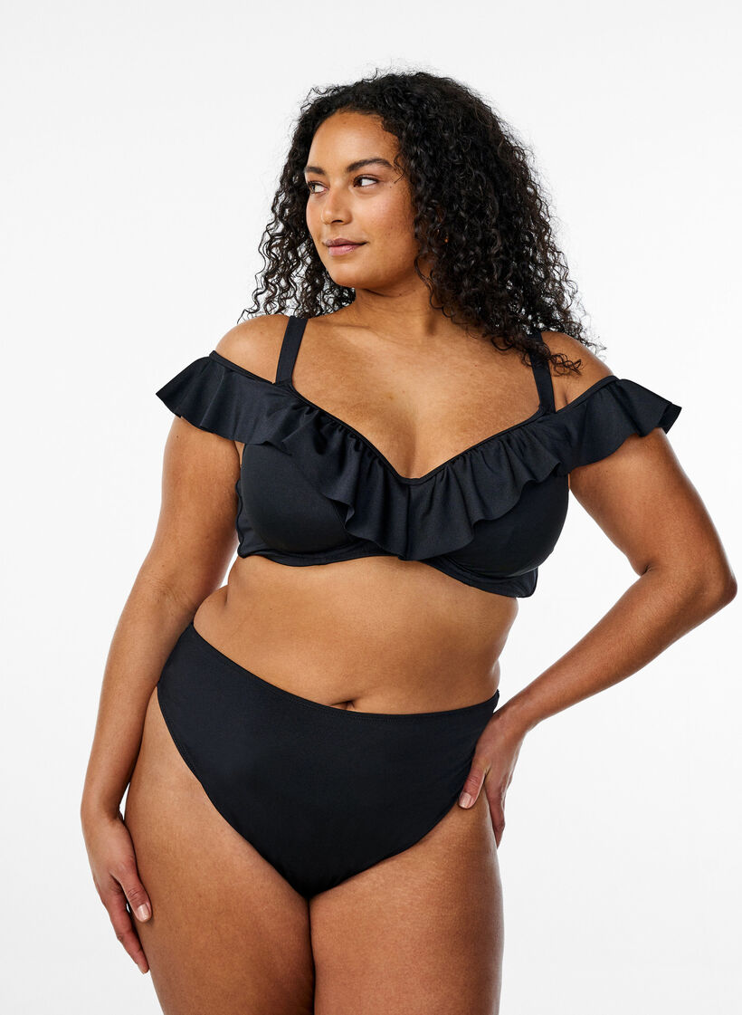 Bikinioberteil mit R&uuml;schen und B&uuml;gel, Schwarz, Model image number 1